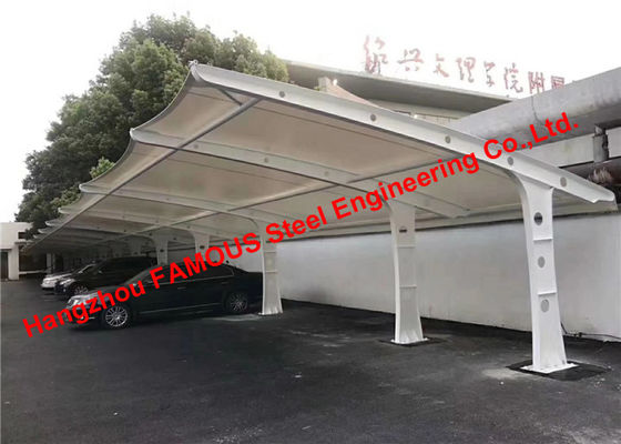 China Großbritannien Australien bestätigte gebogenen dehnbaren Stahlmembran-Struktur-Autoparkplatz-Schatten mit Gewebe-Dach-Abdeckung Tention Pvdf fournisseur