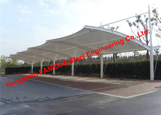 China Zugelassene gebogene Gewebe-Dach-Abdeckung dehnbare Membran-strukturelle Auto-Parken-Tention PVDF Europas Standard fournisseur
