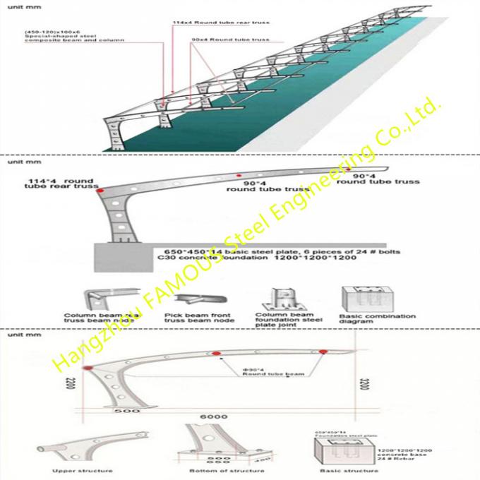 PVDF-Segel-Stahlmembran-Struktur, die Auto-Parkfertiggaragen-Halle überdacht 0