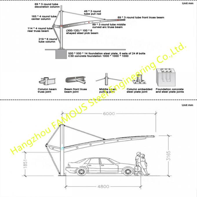 Einzelne Steigungs-Dach-Stahlmembran-Struktur-im Freien freitragender Parkschutz 0